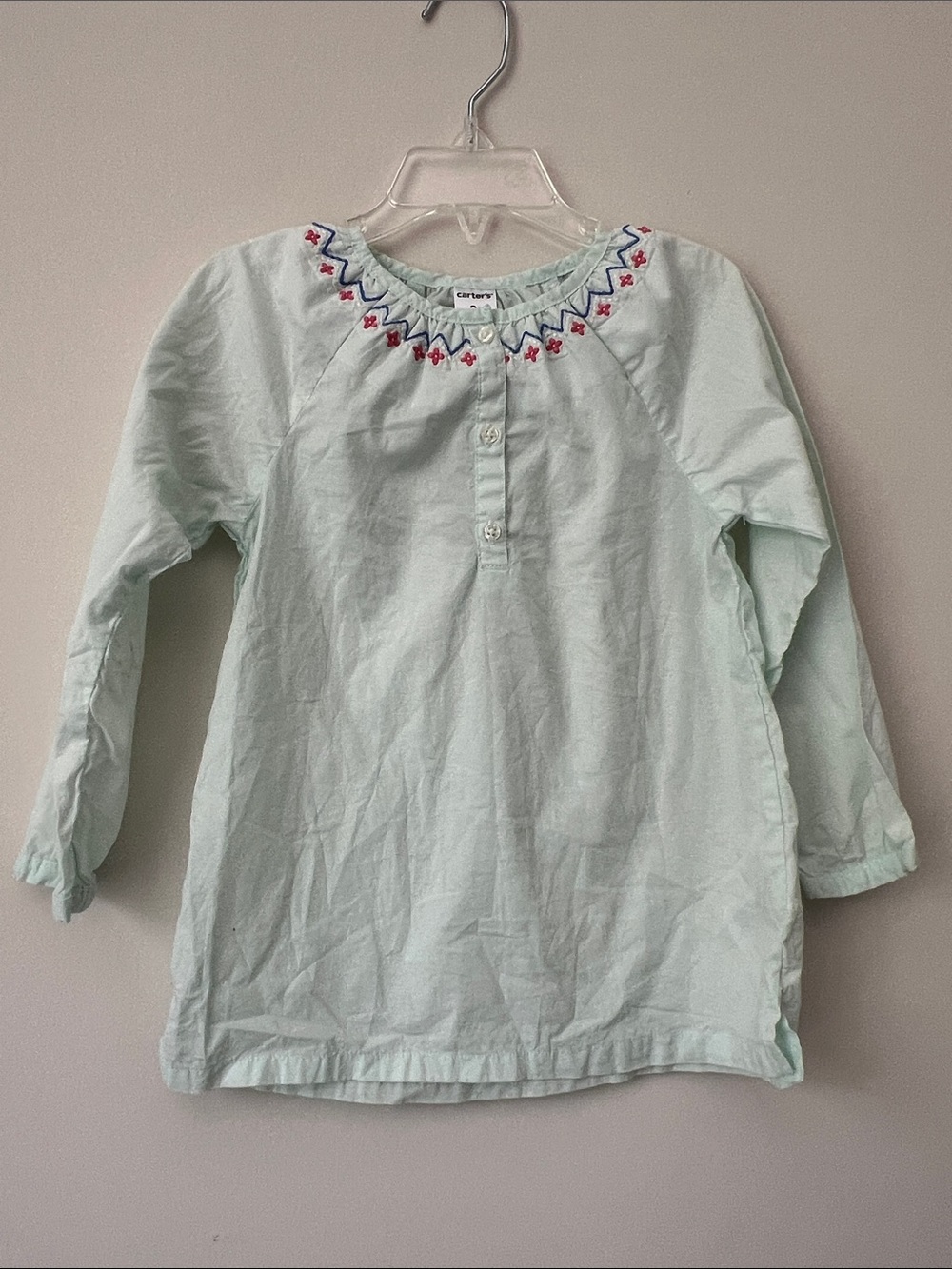 Carter's Mint Green Long-Sleeve Tunic with Embroidered Neck
